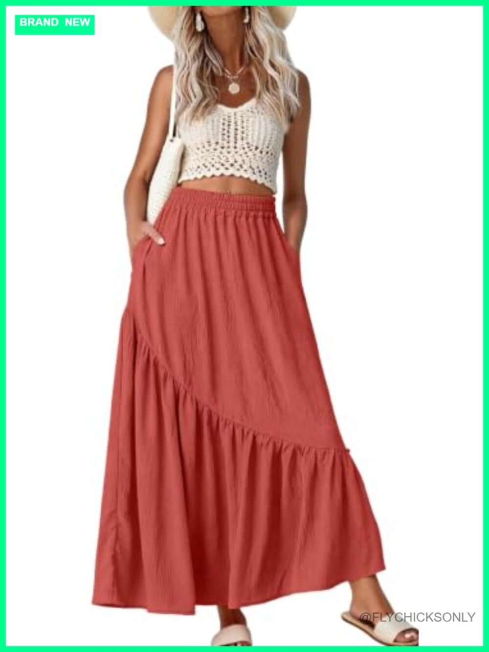 Women's Maxi Skirt High Waist Tiered A-Line Flowy Boho